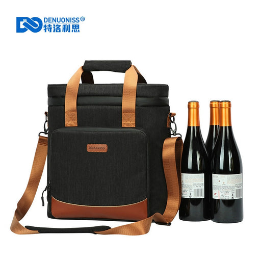 DENUONISS New 2020 Wine Cooling Bag 100% Leakproof Picnic Cooler Bag Vintage Leather Refrigerator Bag Portable Thermal Bag