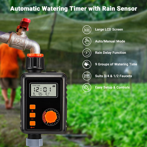 Inkbird Rainwater Sensing Sprinkler Timer EU Plug Auto&amp;Manual Mode LCD Display Watering Timer for Garden,Balcony,Greenhouse,Lawn
