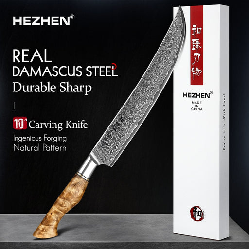 HEZHEN 10 inch Carving Knife Real 67 Layer Damascus Super Cook Tools Super Sharp High Quality Kitchen Ham Slicing Knife Cleaver