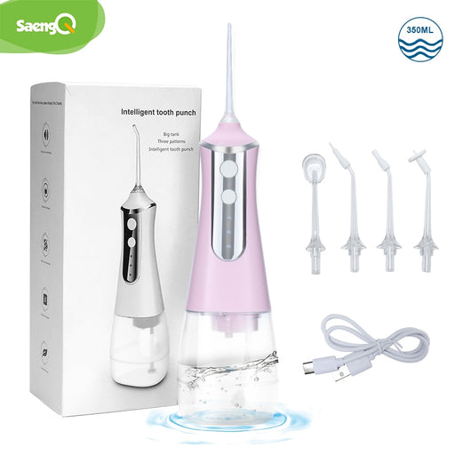 saengQ Oral Irrigator USB Rechargeable Water Flosser Portable Dental Water Jet 350ML Water Tank tooth Cleaner intelligent punch China pink