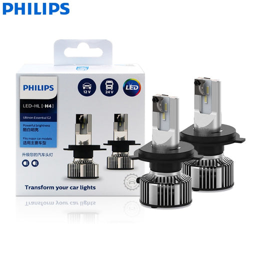 Philips LED H4 9003 Ultinon Essential LED Gen2 12V/24V 21W LED G2 6500K Bulb Fashion White Auto Headlight 11342UE2X2 (Pack of 2) Default Title