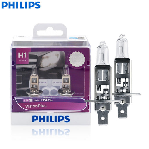 Philips H1 12V 55W P14.5s VisionPlus Halogen Car Headlight VP +60% More Bright Light Auto Lamps Original Bulbs 12258VPS2, 2X Default Title