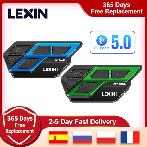 LEXIN 2PCS ET COM Helmet Intercom Motorcycle Bluetooth 5.0 Headsets, DIY Cases and Universal Pairing Function Intercom Moto