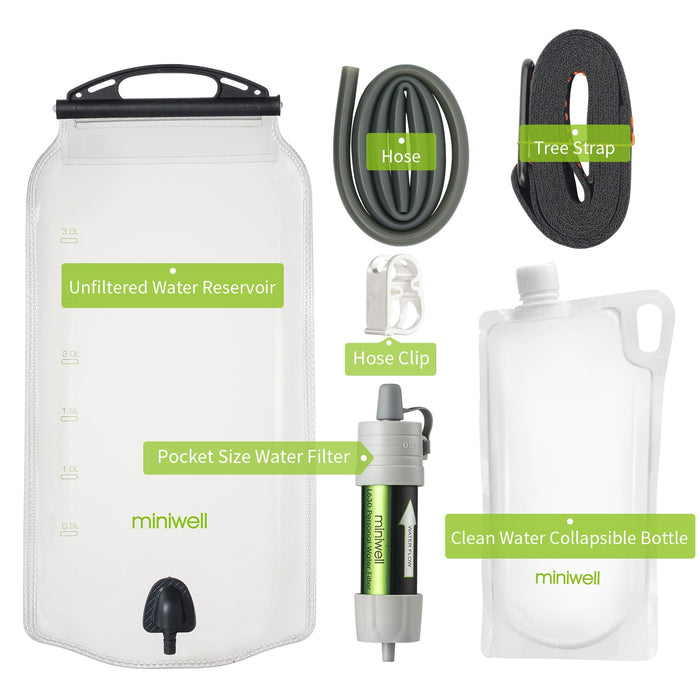 miniwell water purifier water straw filter survival emergency kit for hiking,camping,survival,emergency