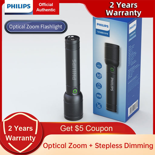 Philips Zoom Flashlight Stepless Dimming High Power Rechargeable Led Flashlight with 18650 Battery for Camping Self Defense Default Title