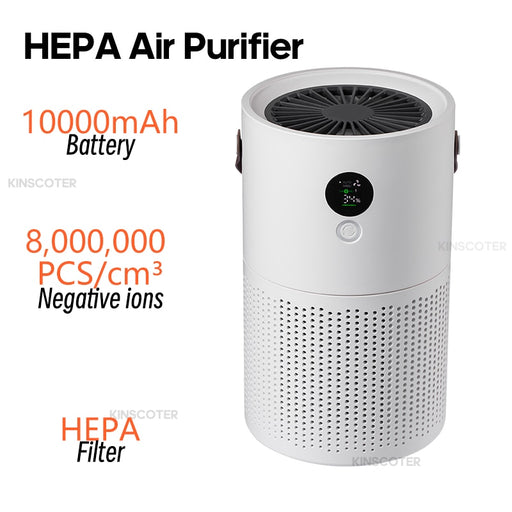HEPA Air Purifier Negative Ion Generator Wireless 10000mah Battery Air Cleaner 1 Year Warranty For Family Room Baby