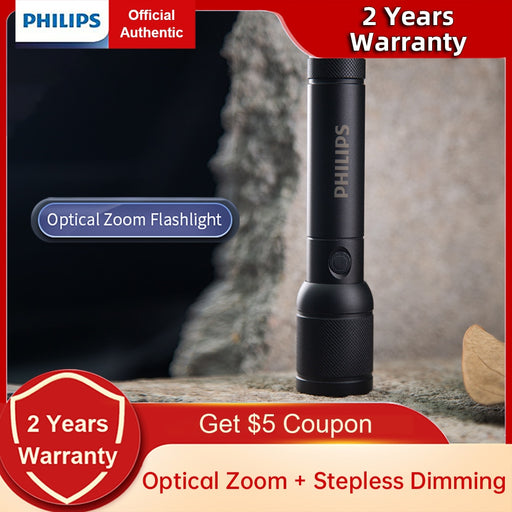 Philips Optical Zoom Flashlight Portable Flashlights with 4 Lighting Modes USB-C Rechargeable Camping Lights for Self Defense Default Title