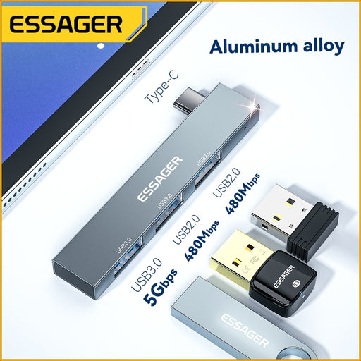 Essager 3-in-1 USB C HUB High Speed 3 Ports Type-C to USB 3.0 Multi Splitter Adapter For HUAWEI Xiaomi Macbook Pro OTG Connector