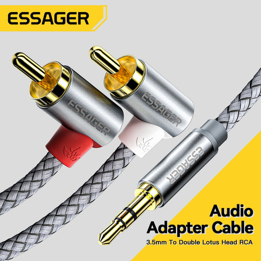Essager 90 ° Angle RCA Audio Stereo Cable Jack 3.5mm to 2RCA Cable Splitter Male Adapter For Amplifiers Audio Home Theater Wire
