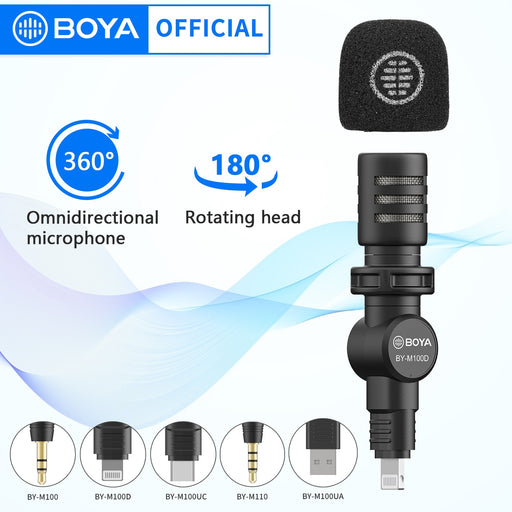 BOYA BY-M100 Wired Microphone Plug and Play Portable Audio Video Recording Mic for iPhone Android Camera PC Live Streaming Vlog