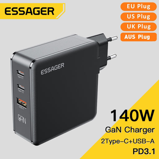 Essager USB Type C Charger 140W GaN Fast Charging 3Ports 100 PD Mobile Phone Chargers for Samsung Xiaomi Macbook Tablet Adapter