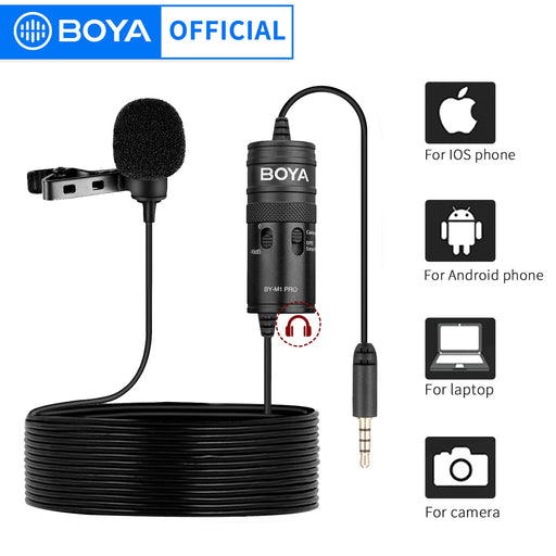 BOYA BY-M1 PRO 6m Portable Omnidirectional Condenser Monitor Lavalier Microphone for Canon Podcast Nikon Sony iPhone 13 Huawei