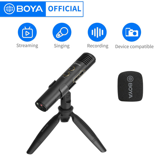 BOYA BY-EM20 Live Streaming Singing Handheld Microphone With Mini-Tripod Mic Holder for Android Smartphone Laptop PC Computer Default Title