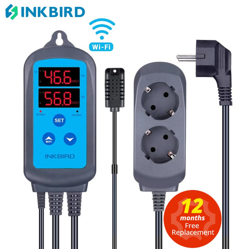 INKBIRD IHC-200 WiFi Humidity Controller Dual Outlet Pre-Wired Humidifier Dehumidifier for Home Brewing Fermentation Incubation