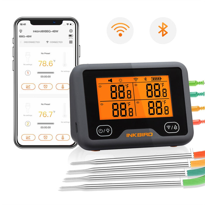 INKBIRD IBBQ-4BW Wi-Fi&amp;Bluetooth Grill Thermometer with 4 Probes Temp Graph Timer Temp Alarm for Smoker Oven Android&amp;iOS China IBBQ-4BW