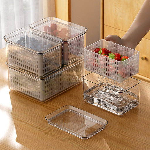 Kitchen Storage Box Refrigerator Fresh Keeping Box Vegetable Fruit Drain Crisper Multifunction Plastic Basket Container With Lid