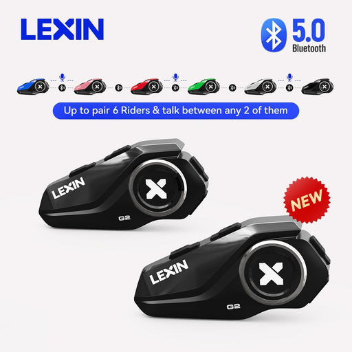 Lexin G2 2PCS Motorcycle Helmet Intercoms Bluetooth V5.0 Up to Connect 6 Riders&amp;Talk between Any 2 of Them Wireless Headsets