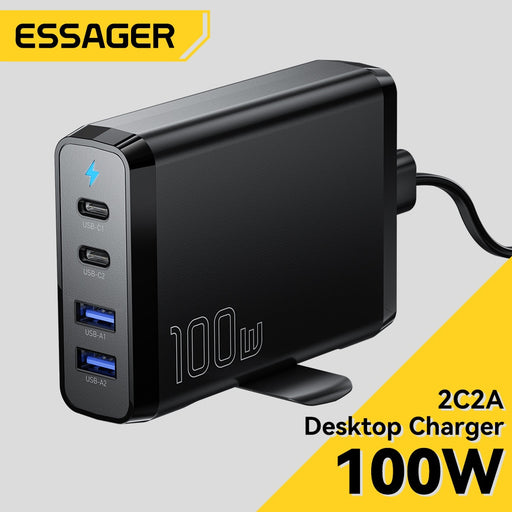 Essager 100W GaN 4 in 1 Charger For Macbook Tablet Fast Charging For iPhone 14 13 12 Pro Max Xiaomi Samsung USB Type C PD Charge