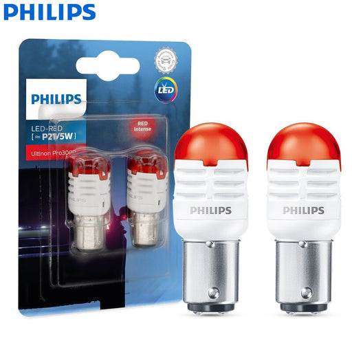 Philips LED Ultinon Pro3000 P21/5W BAY15d 12V 1157 Red Turn Signal LED Lamps Stop &amp; Tail Light Reverse Bulbs 11499U30RB2, Pair Default Title