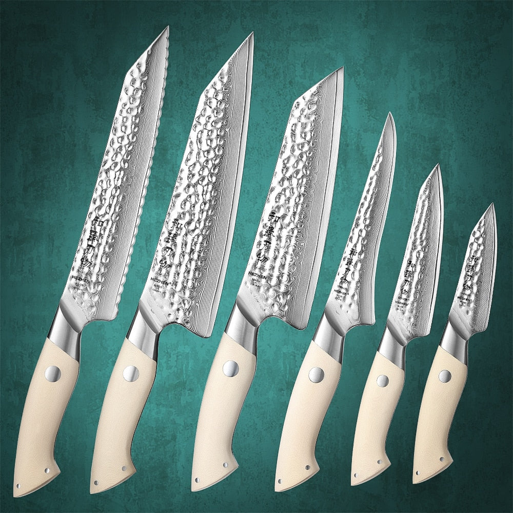 HEZHEN 6PC Knife Set Chef Knife 67 Layers Damascus Steel Kitchen Santoku Knives Cooking Tools Cutlery Default Title