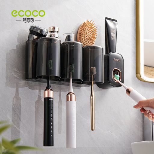ECOCO Wall-mounted Inverted Toothbrush Holder Toothpaste Squeezer Restroom Storage Rack Toothpaste Dispenser Bathroom Accessory