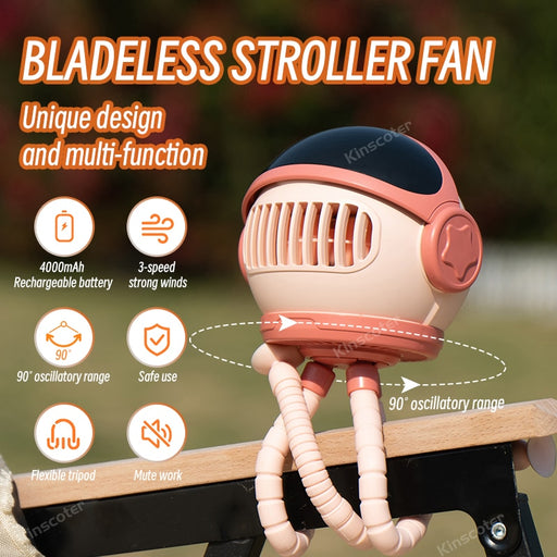 Auto-rotating Baby Stroller Fan Portable Collapsible Spaceman Fan Quiet 4000mah Battery Powered 3 Speed