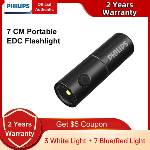 Philips Newest 7cm Portable Flashlight 7 Lighting Modes LED Rechargeable Mini Flashlights Camping Lamp for Hiking Self Defense Default Title