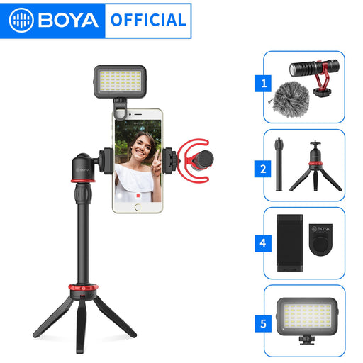 BOYA BY-VG350 Shotgun Condenser Microphone BY-MM1+ LED Light Tripod Phone Kit For Smartphone iphone Vlogging Live Outdoor Video