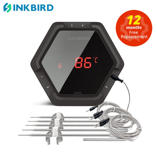 INKBIRD IBT-6XS Wireless BBQ Thermometer Digital Cooking Meat Food Oven Grilling Thermometer 6 Probes&amp;Timer USB Rechargeable