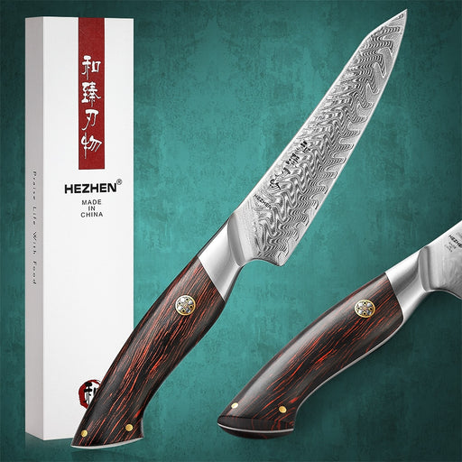 HEZHEN 5 Inch Utility Knife 73 Layers Damascus Steel Kitchen Knife Cooking Cutlery Powder Steel Core Kitchen Tools