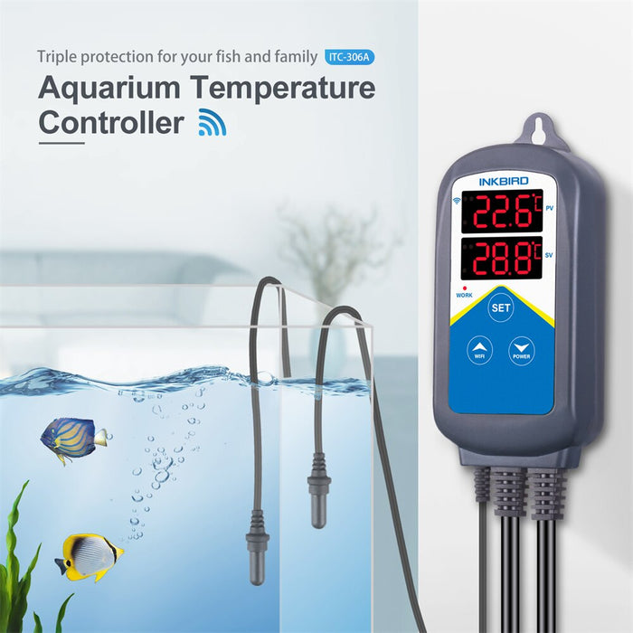 INKBIRD Wi-Fi Aquarium Temperature Controller ITC-306A Double Sockets Thermometer for Fish Tank Water Terrarium with Dual Probe