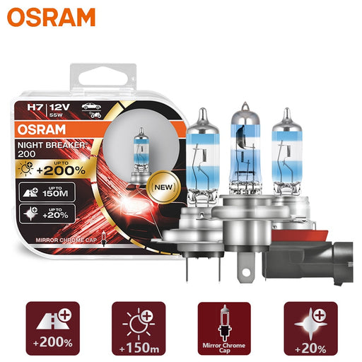 OSRAM H4 H7 H11 Night Breaker 200 Halogen Car Headlight New Gen +200% Bright Original Auto Lamps Made In Germany 9003 HB2, 2pcs