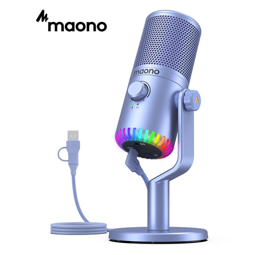 Maono DM30 USB Microphone RGB Gaming Microphone Computer Mic USB Gaming Mic with Mic Gain and RGB Lighting for PC,Computer,Phone