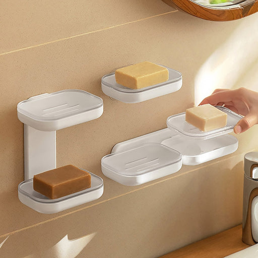 Wall-mounted Double-layer Soap Dish Free Punch Drawer Drain Soap Box Sponge Storage Box Bathroom Home Kitchen Storage Rack Tool