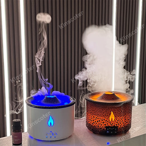 360ml Volcano Flame Aroma Oil Diffuser Jellyfish Smoke Ring Air Humidifier Ultrasonic Atomizing Sprayer As Christmas Gift