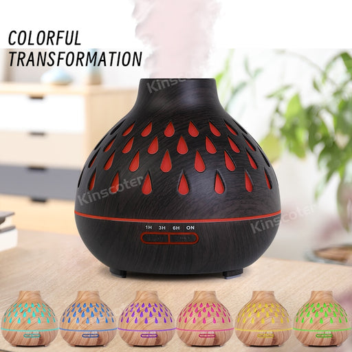 400ML Remote Control Essential Oil Diffuser Wood Grain Cool Mist Humidifier with 7 Color LED Lights Waterless Auto Shut-Off