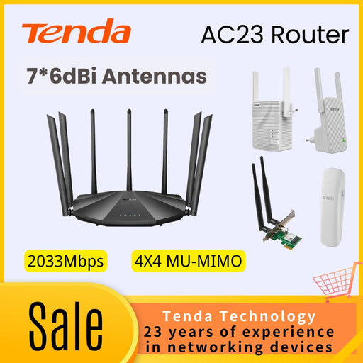 Tenda Gigabit Wireless Router AC2100 Dual-Band AC23/RX3 Global Version WIFI Router MU-MIMO Dual-Core 7*6dBi antennas Beamforming