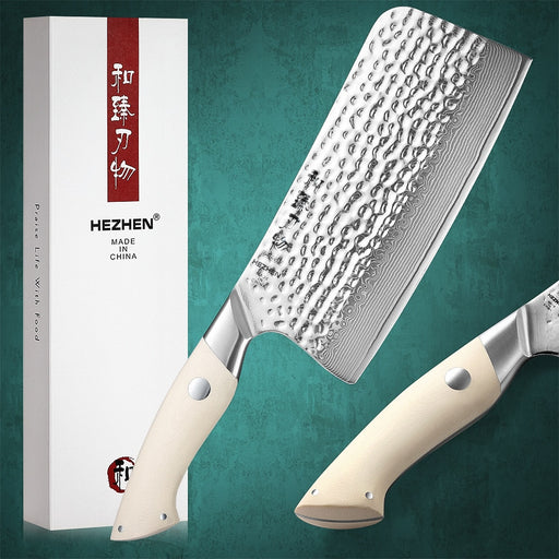 HEZHEN 7 Inch Bone Chopper Knife Damascus Steel Kitchen Knife Cooking Cutlery 2022 New Design Kitchen Tools Cooking Knife Default Title
