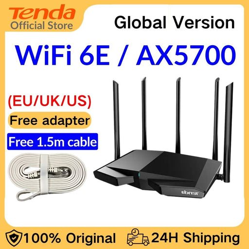 Tenda WiFi6 Router AX5700 RX27 Tri-Band Gigabit Wi-Fi 6E Mesh Router Wireless Roteador 160MHz BandwidthOFDMA &amp;MU-MIMO 1024QAM