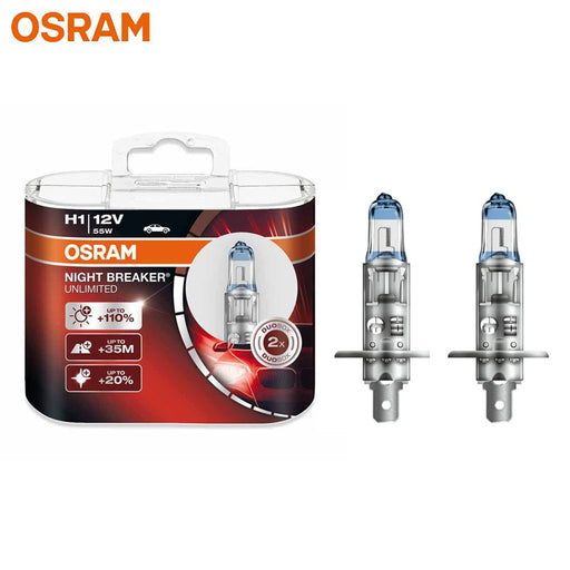 OSRAM Night Breaker Unlimited H1 55W 12V +110% Bright White Car Headlight Original Lamp Halogen Lamp 3400K Germany 64150NBU, 2x Default Title