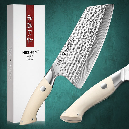 HEZHEN 7 Inch Cleaver Knife Damascus Steel Kitchen Knife Cooking Cutlery 2022 New Design Kitchen Tools Peeling Knife Default Title