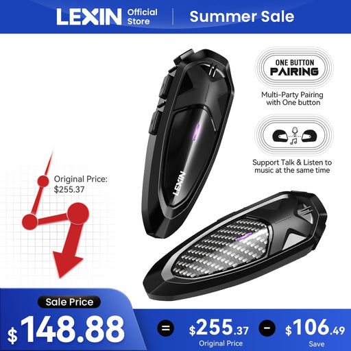 Lexin LX-GTX Intercom Motorcycle 2 Casques Bluetooth One Button Pairing Helmet Headsets, Talk&amp;Listen to Music at the Same Time