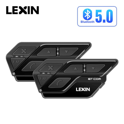 LEXIN 2PCS ET COM Helmet Intercom Motorcycle Bluetooth 5.0 Headsets, Built-in FM Radio Intercomunicodor Moto with 800mAh Battery