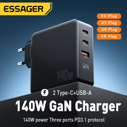 Essager 140W GaN Charger USB Type C PD3.1 Fast Charge For Macbook Tablet Quick Charge 4.0 3.0 Phone Charger For iPhone 14 13 12