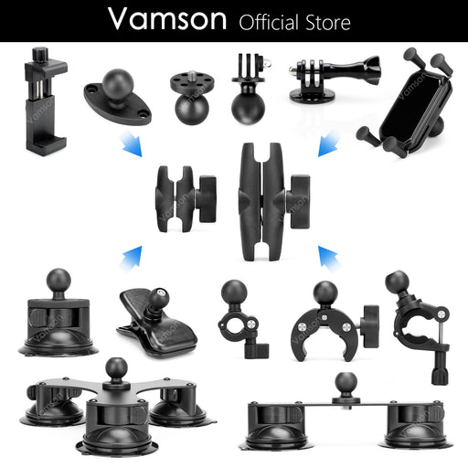 Vamson 1 Inch Ball Head Adapter Extension Arm Phone Clip for GoPro Hero 11 10 9 Insta360 X3 One X2 Camera Motorcycle Accessories