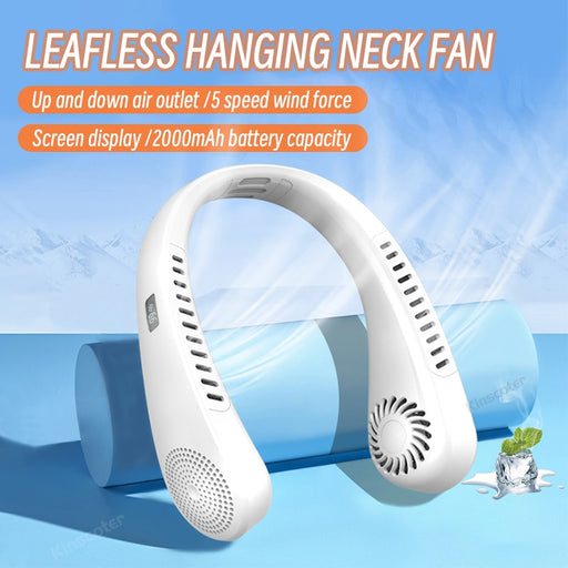 Mini Neck Fan Portable Bladeless Hanging Neck 2000mAh Rechargeable Air Cooler 3 Speed Mini Summer Sports Fans