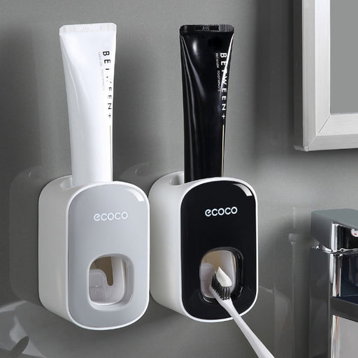 Ecoco Automatic Toothpaste Dispenser Toothpaste Squeezers Dust-proof Toothbrush Holder Wall Mount Stand Bathroom Accessories Set