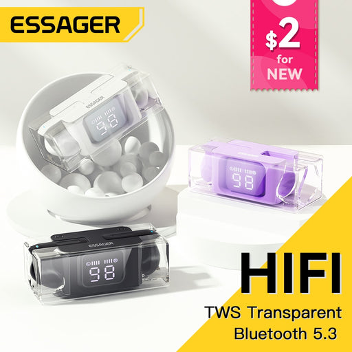 Essager TWS Wireless Earphones HiFi 4D Stereo Bluetooth Headphone With Mic Touch Control Earbud With Charging Case Power Display