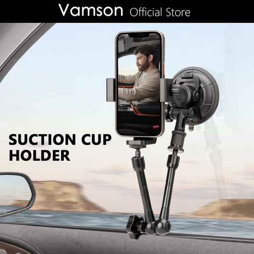 Vamson 9cm Diameter Extendable Car Phone Suction Cup Holder for Gopro Hero 11 10 9 for Smartphones for Insta360 X3 Accessories