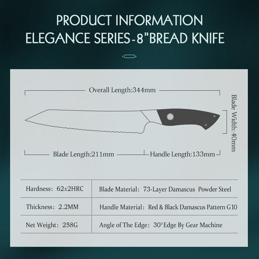 HEZHEN 8 Inch Bread Knife 73 Layer Damascus Steel Kitchen Knife Cooking Cutlery Powder Steel Core Kitchen Knife